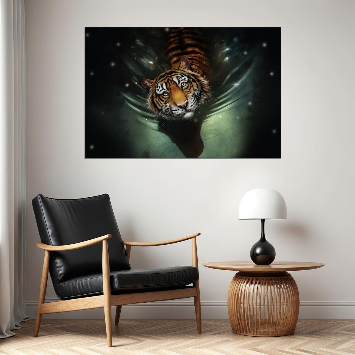 Tiger In Water Oil Painting Wild Animal Africa Cat Poster Wall Art Print Home Wall Decor - xonomax