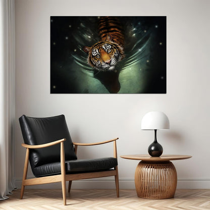Tiger In Water Oil Painting Wild Animal Africa Cat Poster Wall Art Print Home Wall Decor - xonomax