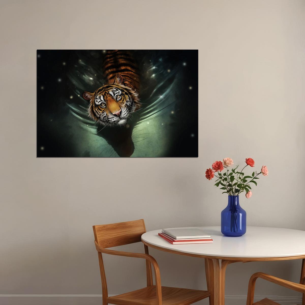 Tiger In Water Oil Painting Wild Animal Africa Cat Poster Wall Art Print Home Wall Decor - xonomax