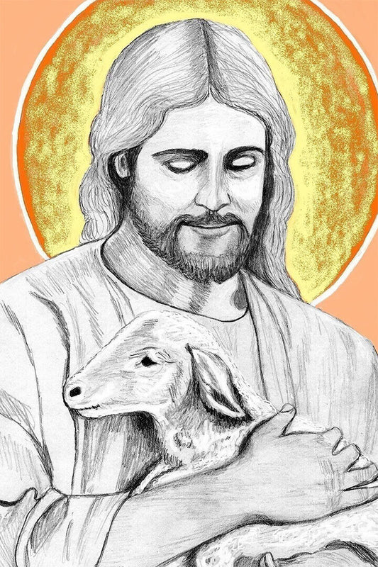 Jesus With Lambs Charcoal Pencil Vintage Picture Poster Wall Art Print Home Wall Decor - xonomax