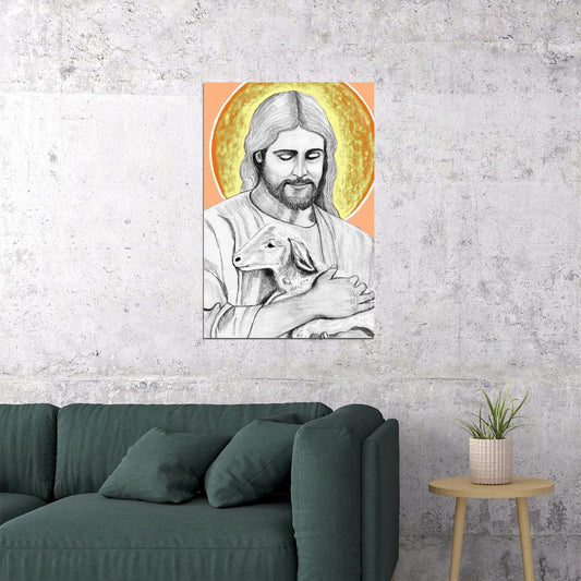 Jesus With Lambs Charcoal Pencil Vintage Picture Poster Wall Art Print Home Wall Decor - xonomax