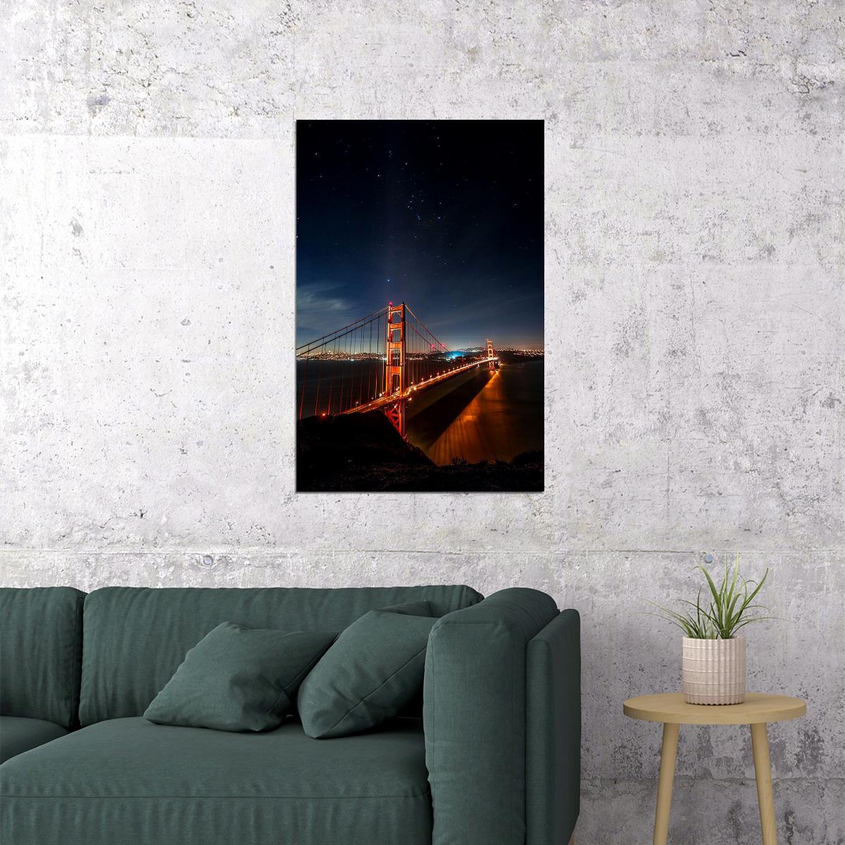 San Francisco Golden Gate Bridge At Night Landscape Poster Wall Art Print Home Wall Decor
