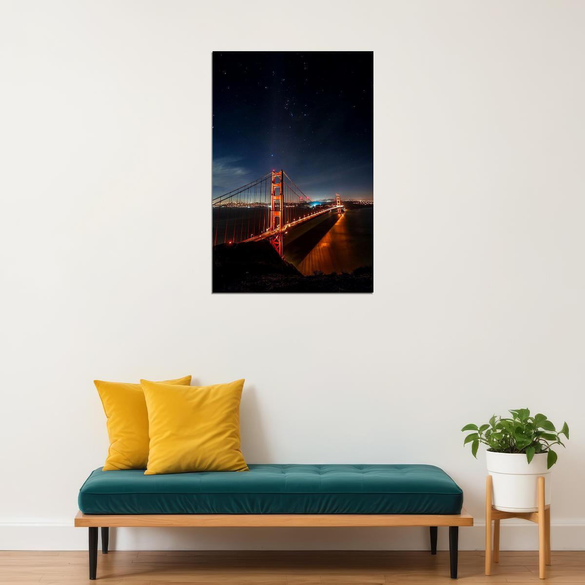 San Francisco Golden Gate Bridge At Night Landscape Poster Wall Art Print Home Wall Decor