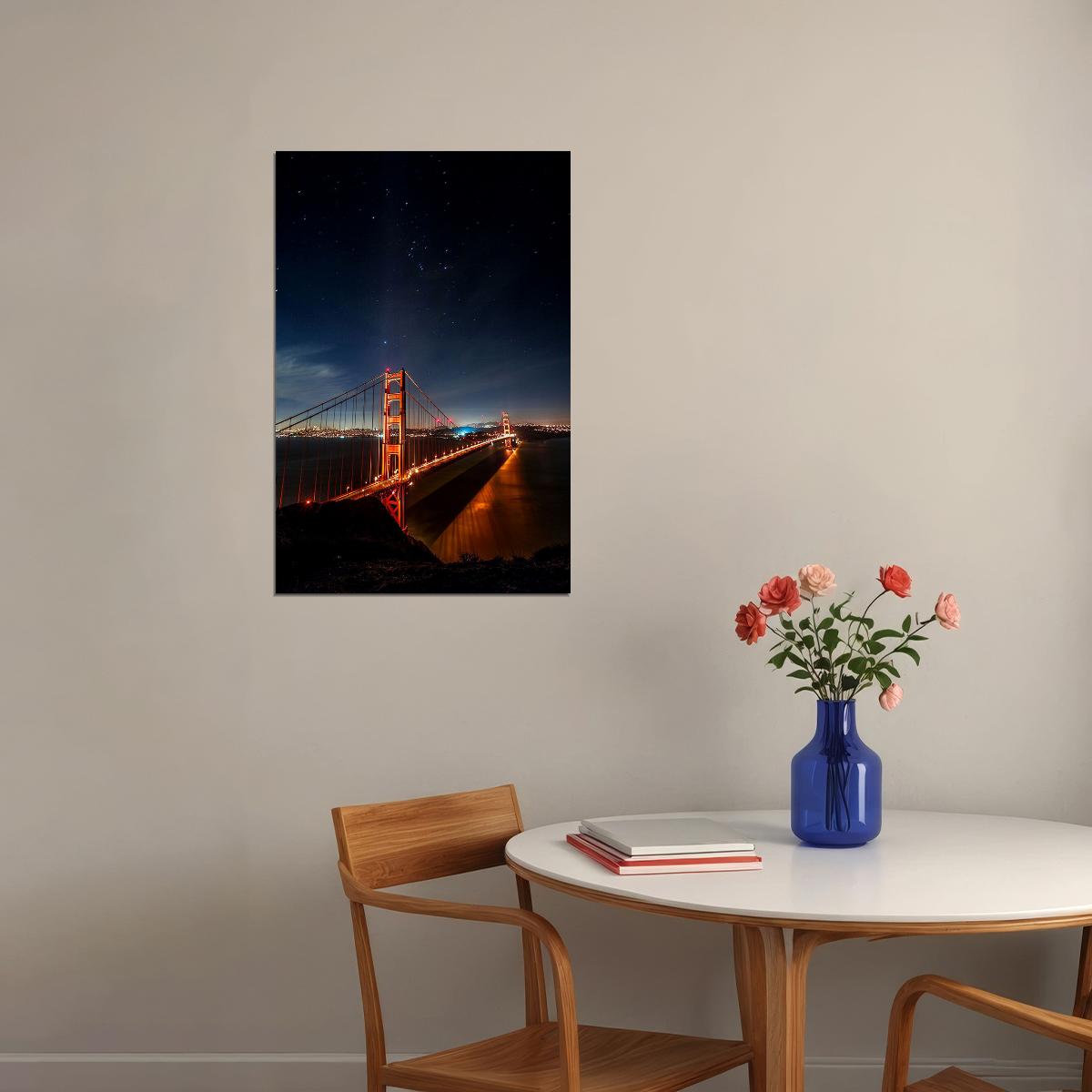 San Francisco Golden Gate Bridge At Night Landscape Poster Wall Art Print Home Wall Decor
