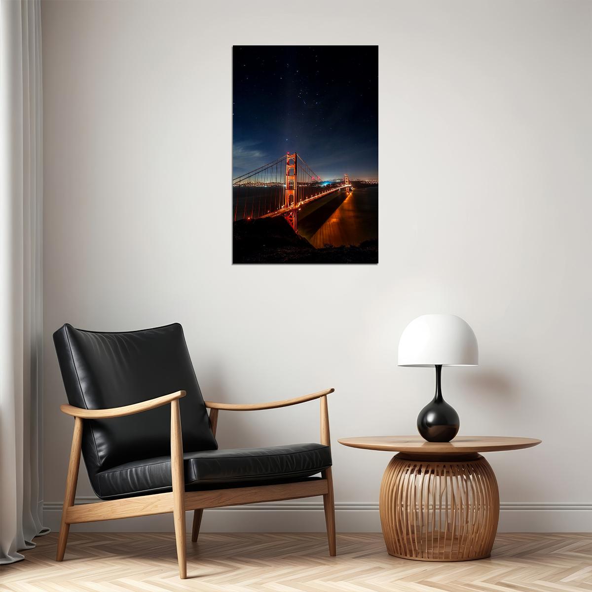 San Francisco Golden Gate Bridge At Night Landscape Poster Wall Art Print Home Wall Decor