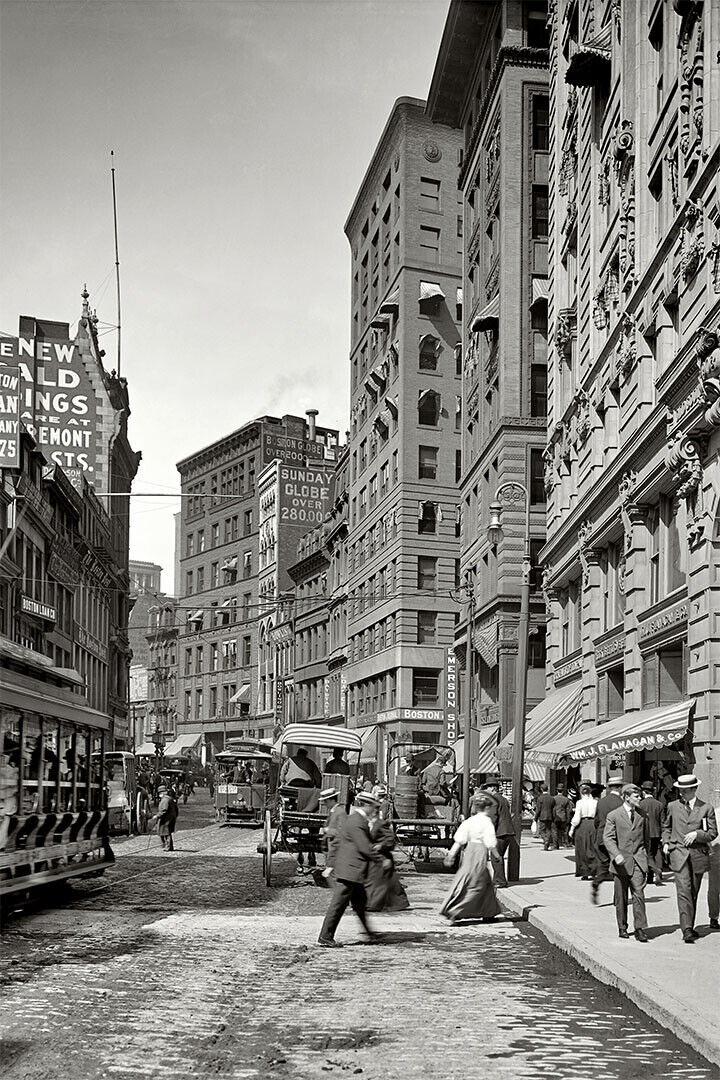 Washington St Boston 1906 Black And White Photo Poster Wall Art Print Home Wall Decor - xonomax
