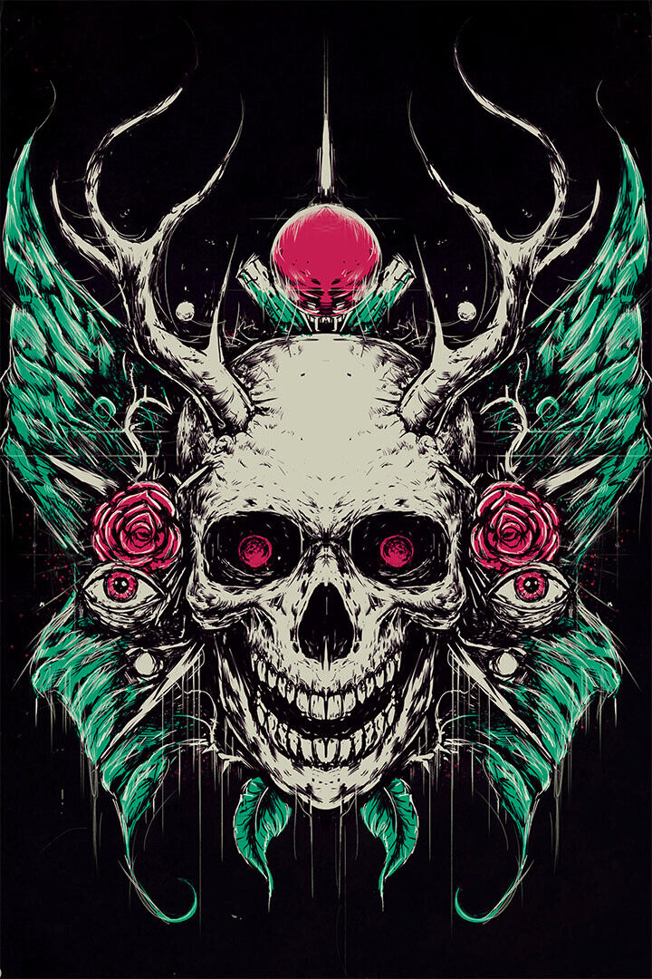 Skull Psychedelic Colorful Front View Poster Wall Art Print Home Wall Decor - xonomax