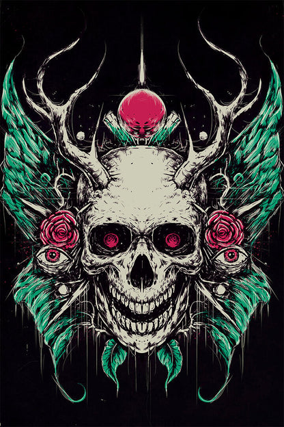 Skull Psychedelic Colorful Front View Poster Wall Art Print Home Wall Decor - xonomax