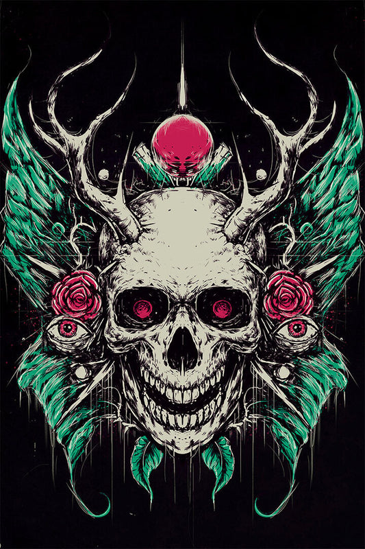 Skull Psychedelic Colorful Front View Poster Wall Art Print Home Wall Decor - xonomax