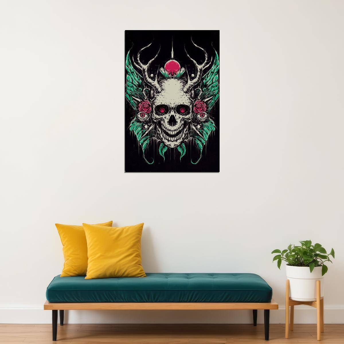 Skull Psychedelic Colorful Front View Poster Wall Art Print Home Wall Decor - xonomax