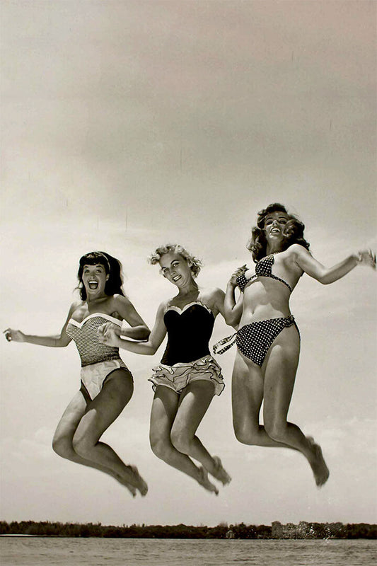 Girls Jumping Happy Exciting Vintage Poster Wall Art Print Home Wall Decor - xonomax