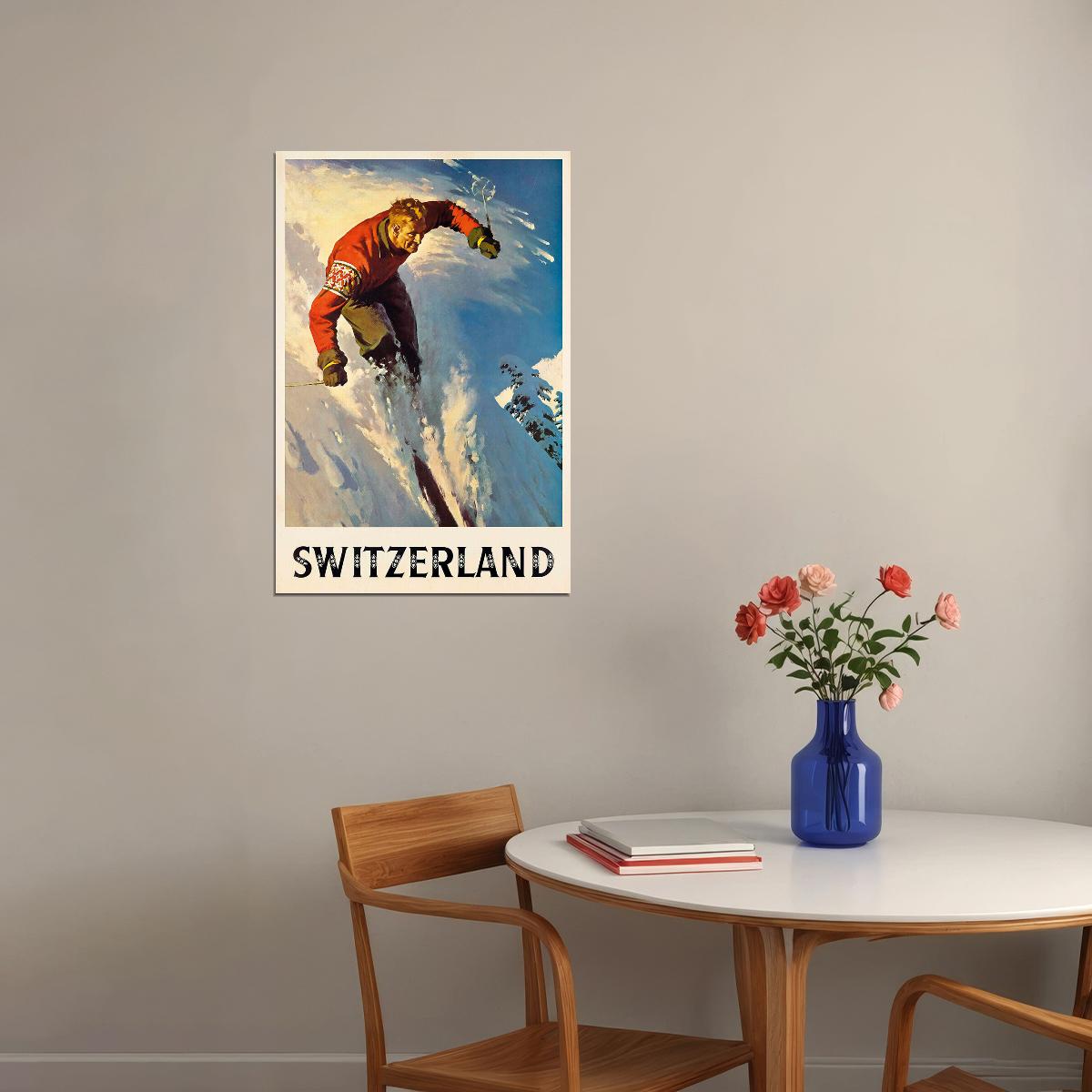 Switzerland Skiing Sport Travel Poster Wall Art Print Home Wall Decor - xonomax