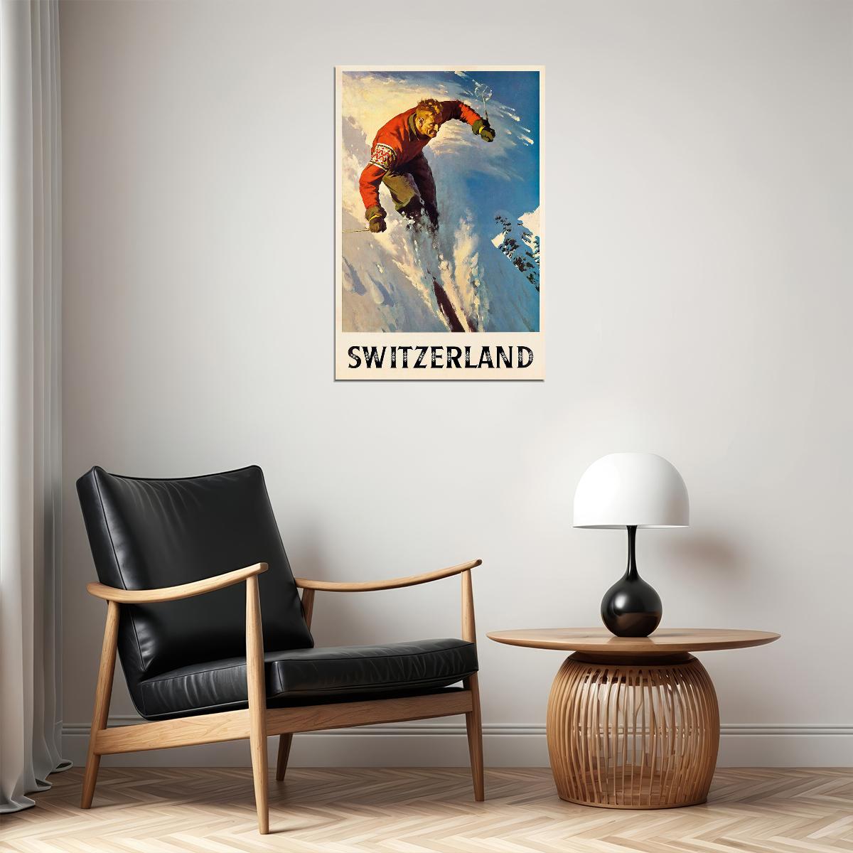Switzerland Skiing Sport Travel Poster Wall Art Print Home Wall Decor - xonomax