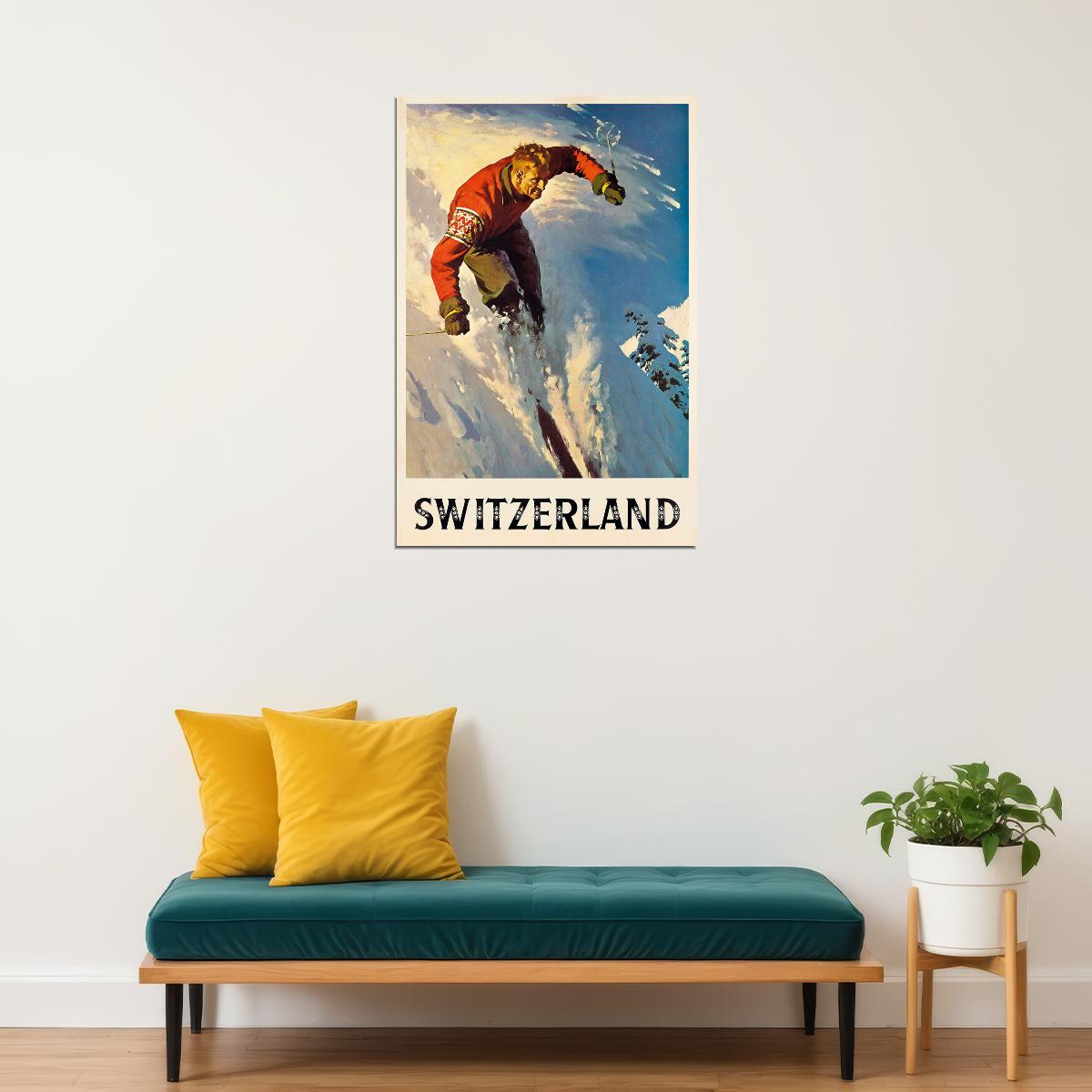 Switzerland Skiing Sport Travel Poster Wall Art Print Home Wall Decor - xonomax