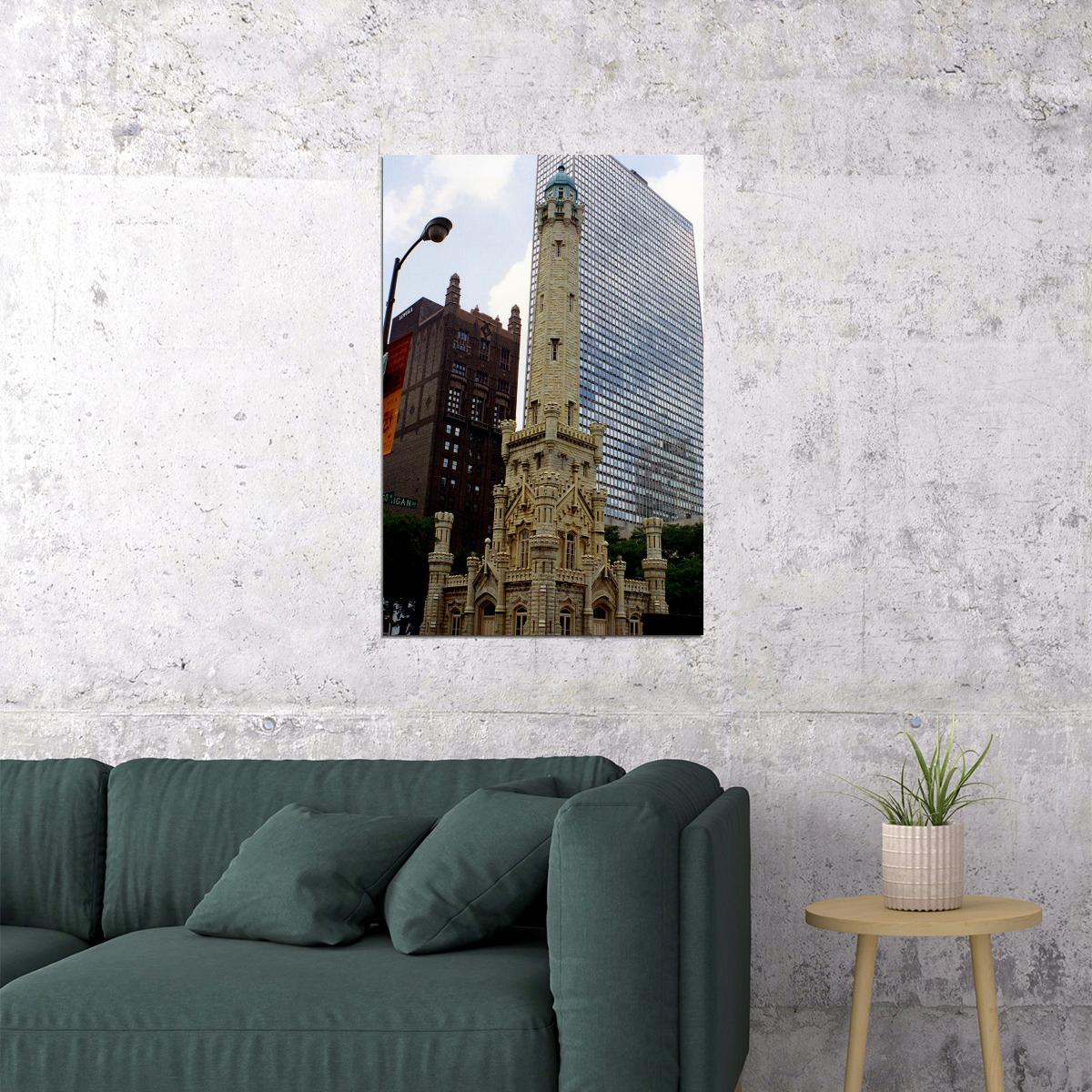 Chicago Water Tower Historical Building Poster Wall Art Print Home Wall Decor - xonomax