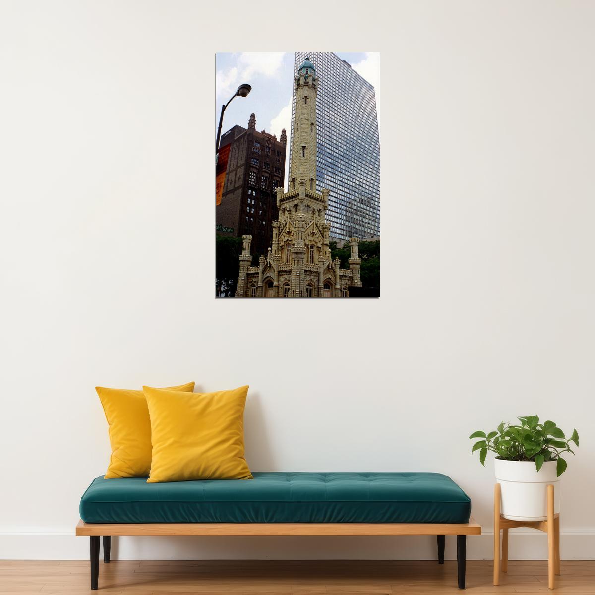 Chicago Water Tower Historical Building Poster Wall Art Print Home Wall Decor - xonomax