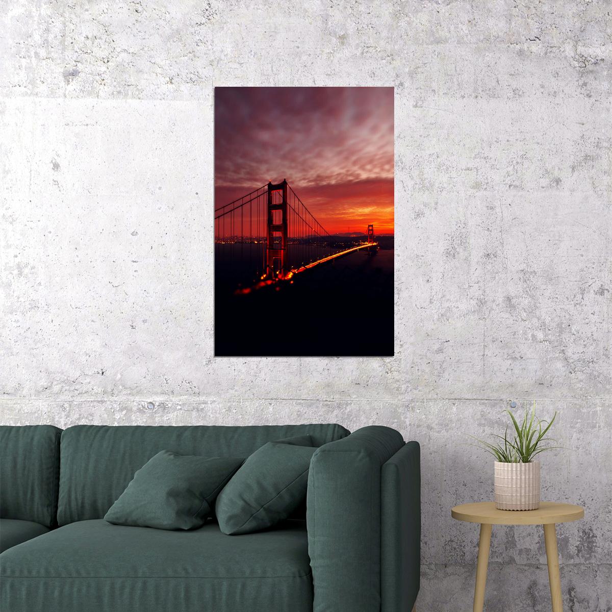 San Francisco Golden Gate Bridge At Night Travel Poster Wall Art Print Home Wall Decor