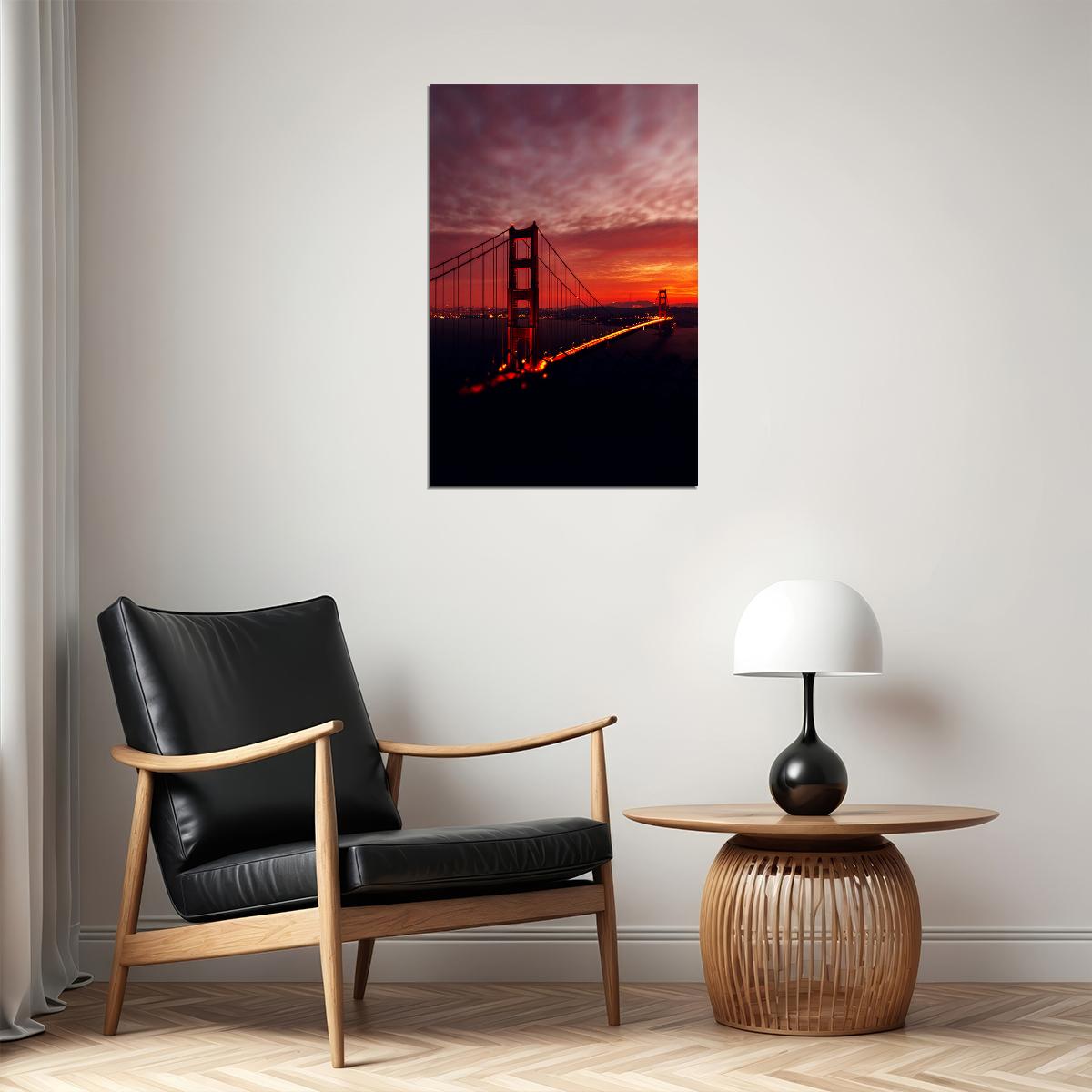 San Francisco Golden Gate Bridge At Night Travel Poster Wall Art Print Home Wall Decor