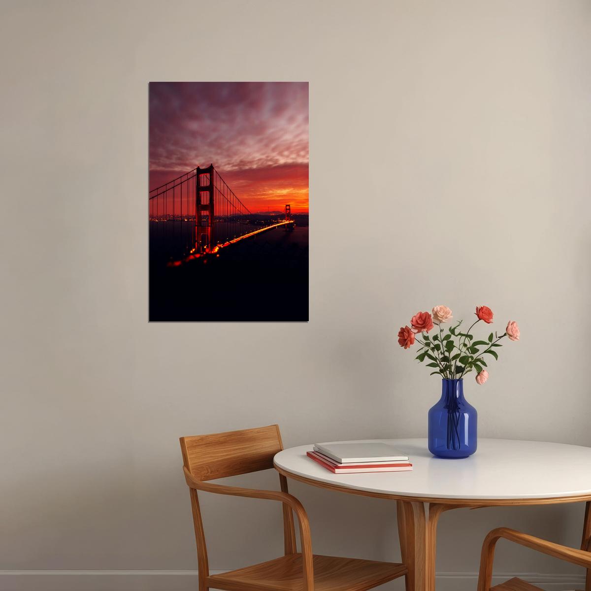 San Francisco Golden Gate Bridge At Night Travel Poster Wall Art Print Home Wall Decor