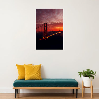 San Francisco Golden Gate Bridge At Night Travel Poster Wall Art Print Home Wall Decor