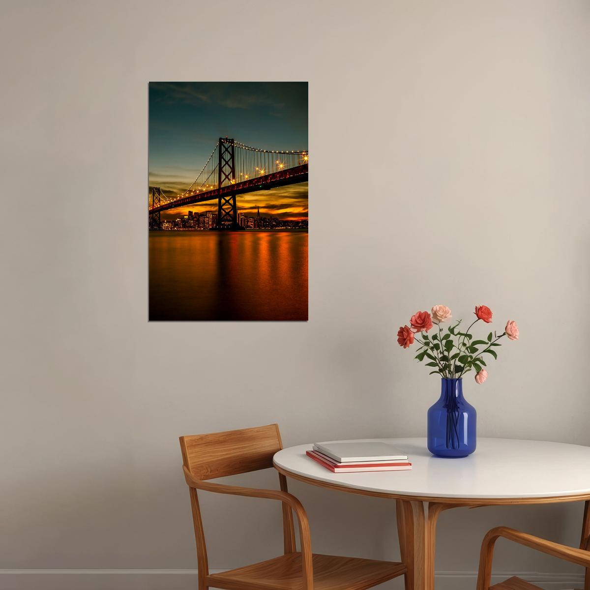 San Francisco Bay Bridge At Night Cityscape Poster Wall Art Print Home Wall Decor