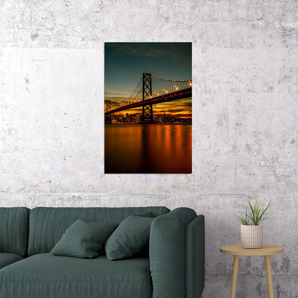 San Francisco Bay Bridge At Night Cityscape Poster Wall Art Print Home Wall Decor