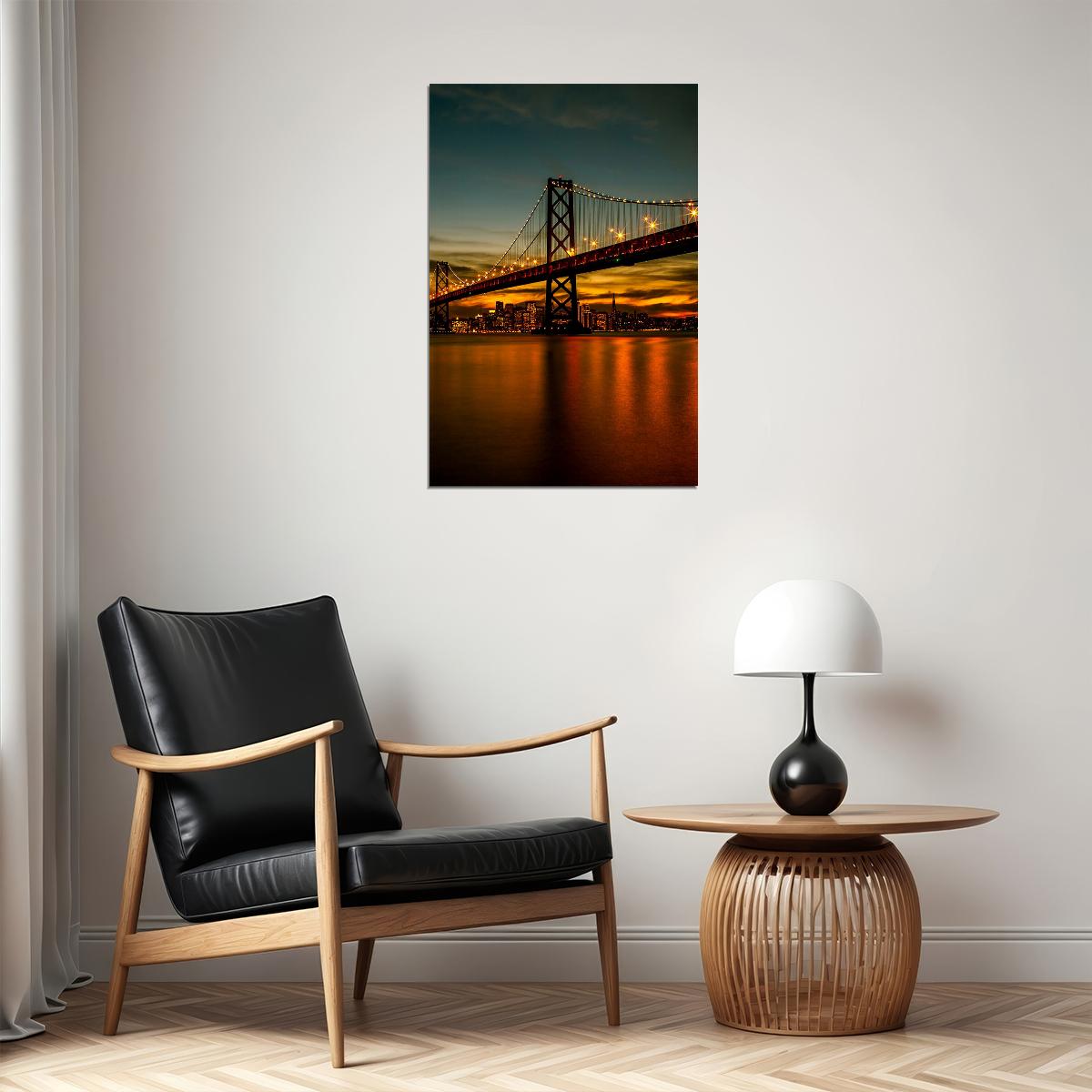 San Francisco Bay Bridge At Night Cityscape Poster Wall Art Print Home Wall Decor