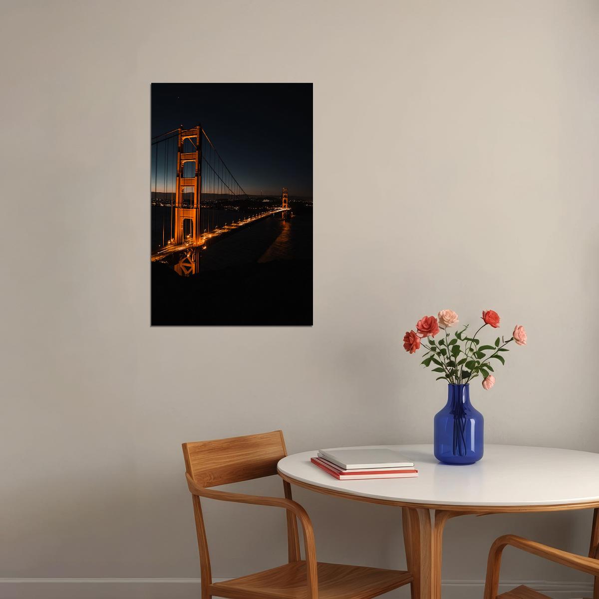San Francisco Bay Bridge At Night Cityscape Poster Wall Art Print Home Wall Decor
