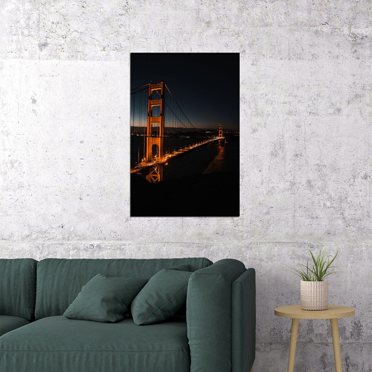San Francisco Bay Bridge At Night Cityscape Poster Wall Art Print Home Wall Decor