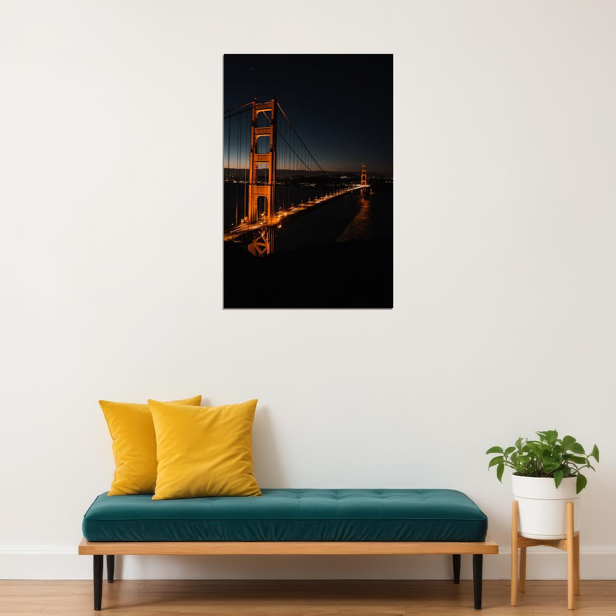 San Francisco Bay Bridge At Night Cityscape Poster Wall Art Print Home Wall Decor