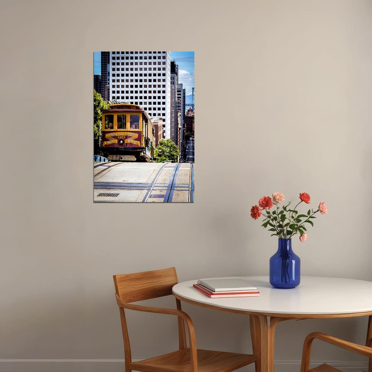 San Francisco With Trolley Car Cityscape People Poster Wall Art Print Home Wall Decor