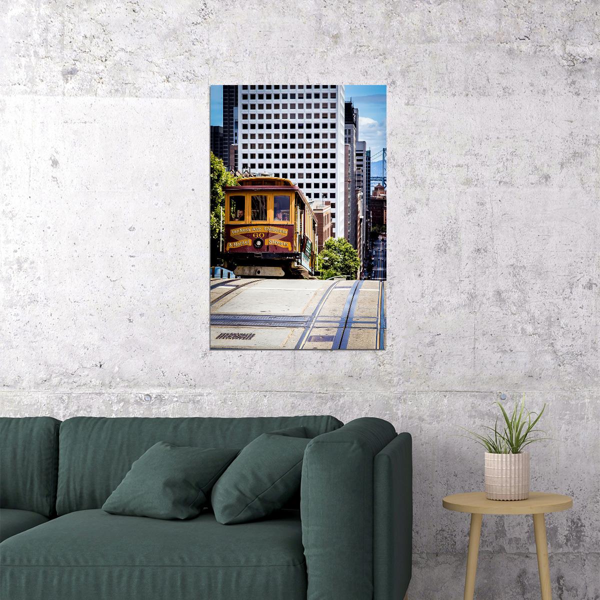 San Francisco With Trolley Car Cityscape People Poster Wall Art Print Home Wall Decor