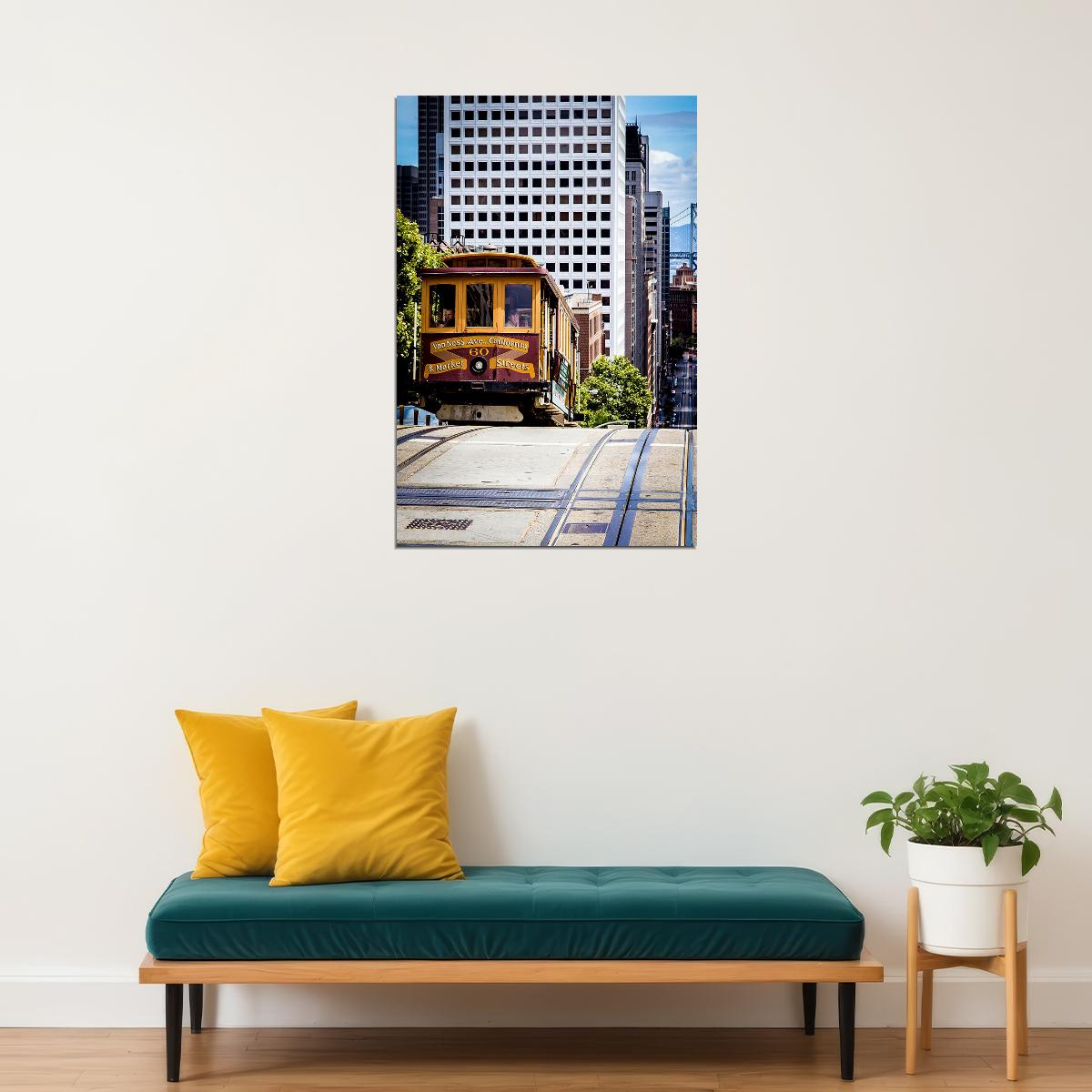 San Francisco With Trolley Car Cityscape People Poster Wall Art Print Home Wall Decor