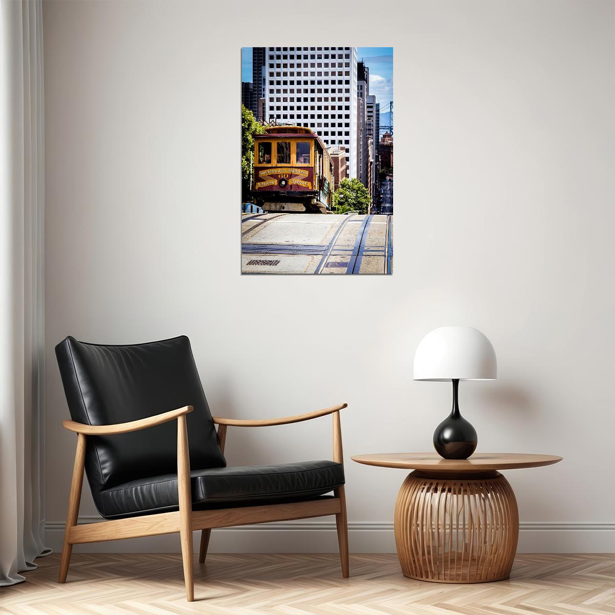 San Francisco With Trolley Car Cityscape People Poster Wall Art Print Home Wall Decor