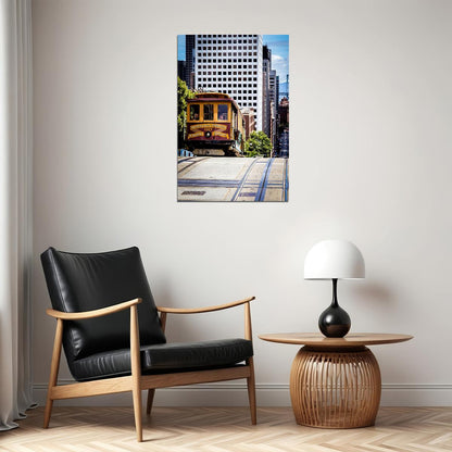 San Francisco With Trolley Car Cityscape People Poster Wall Art Print Home Wall Decor