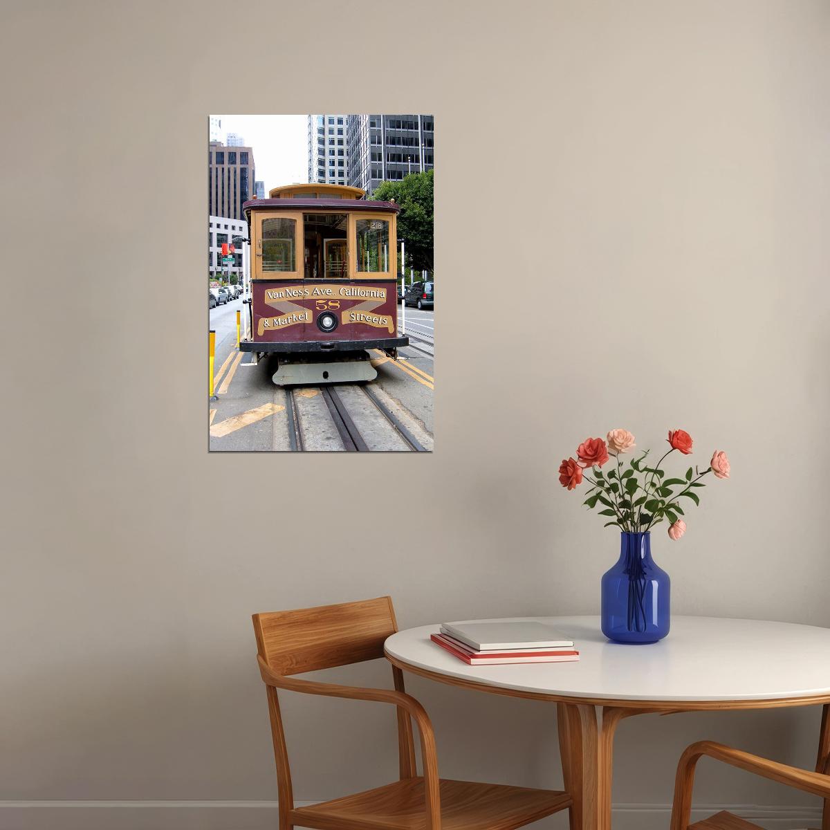 San Francisco With Trolley Car Landscape Travel Poster Wall Art Print Home Wall Decor