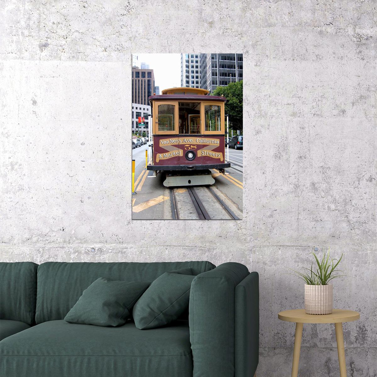 San Francisco With Trolley Car Landscape Travel Poster Wall Art Print Home Wall Decor