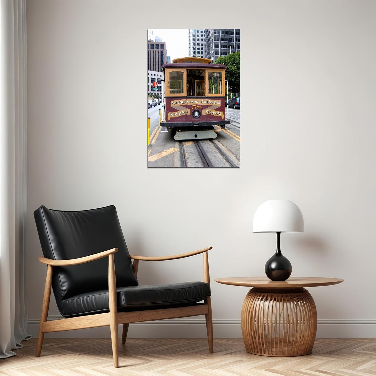 San Francisco With Trolley Car Landscape Travel Poster Wall Art Print Home Wall Decor
