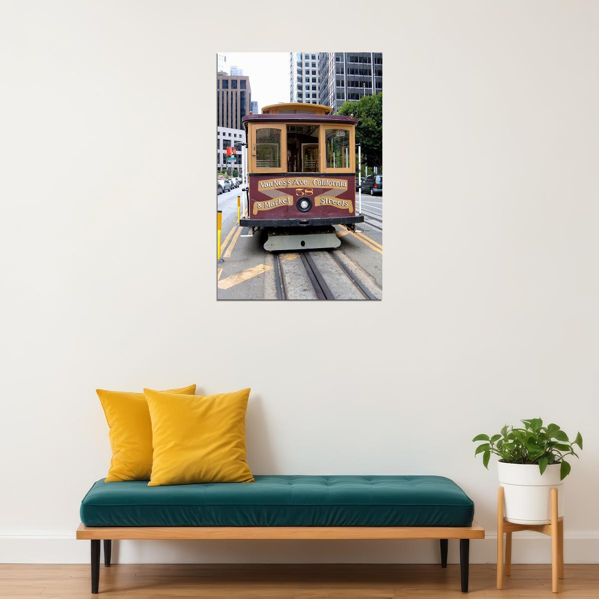 San Francisco With Trolley Car Landscape Travel Poster Wall Art Print Home Wall Decor
