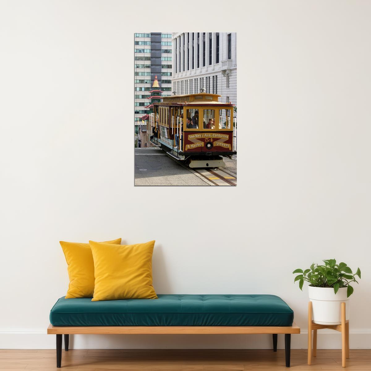 San Francisco With Trolley Car Travel Cityscape Poster Wall Art Print Home Wall Decor