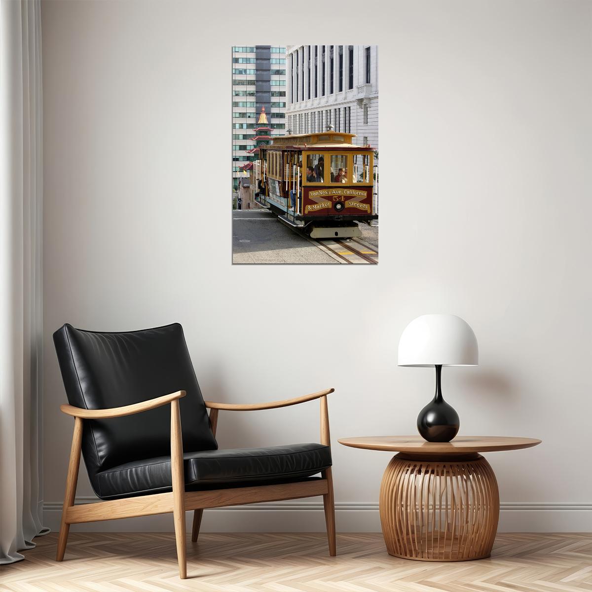 San Francisco With Trolley Car Travel Cityscape Poster Wall Art Print Home Wall Decor