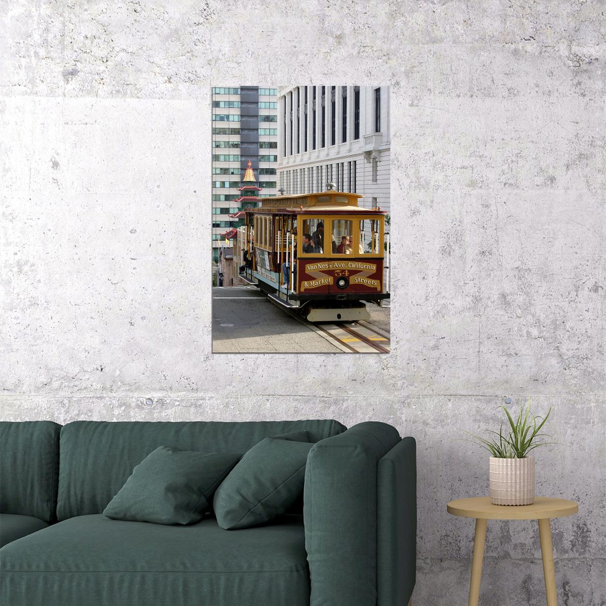San Francisco With Trolley Car Travel Cityscape Poster Wall Art Print Home Wall Decor