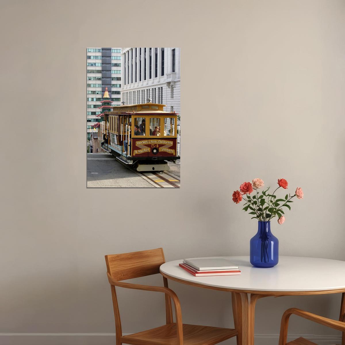 San Francisco With Trolley Car Travel Cityscape Poster Wall Art Print Home Wall Decor