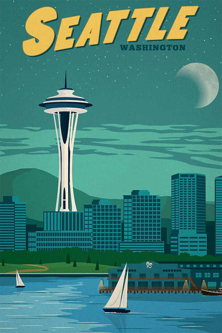 City Of Seattle 1923 Landscape Travel Sky Poster Wall Art Print Home Wall Decor - xonomax