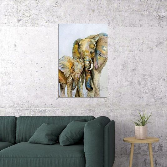 Mother Elephant And Baby Animal Illustration Poster Wall Art Print Home Wall Decor - xonomax