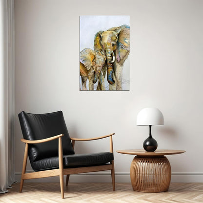 Mother Elephant And Baby Animal Illustration Poster Wall Art Print Home Wall Decor - xonomax
