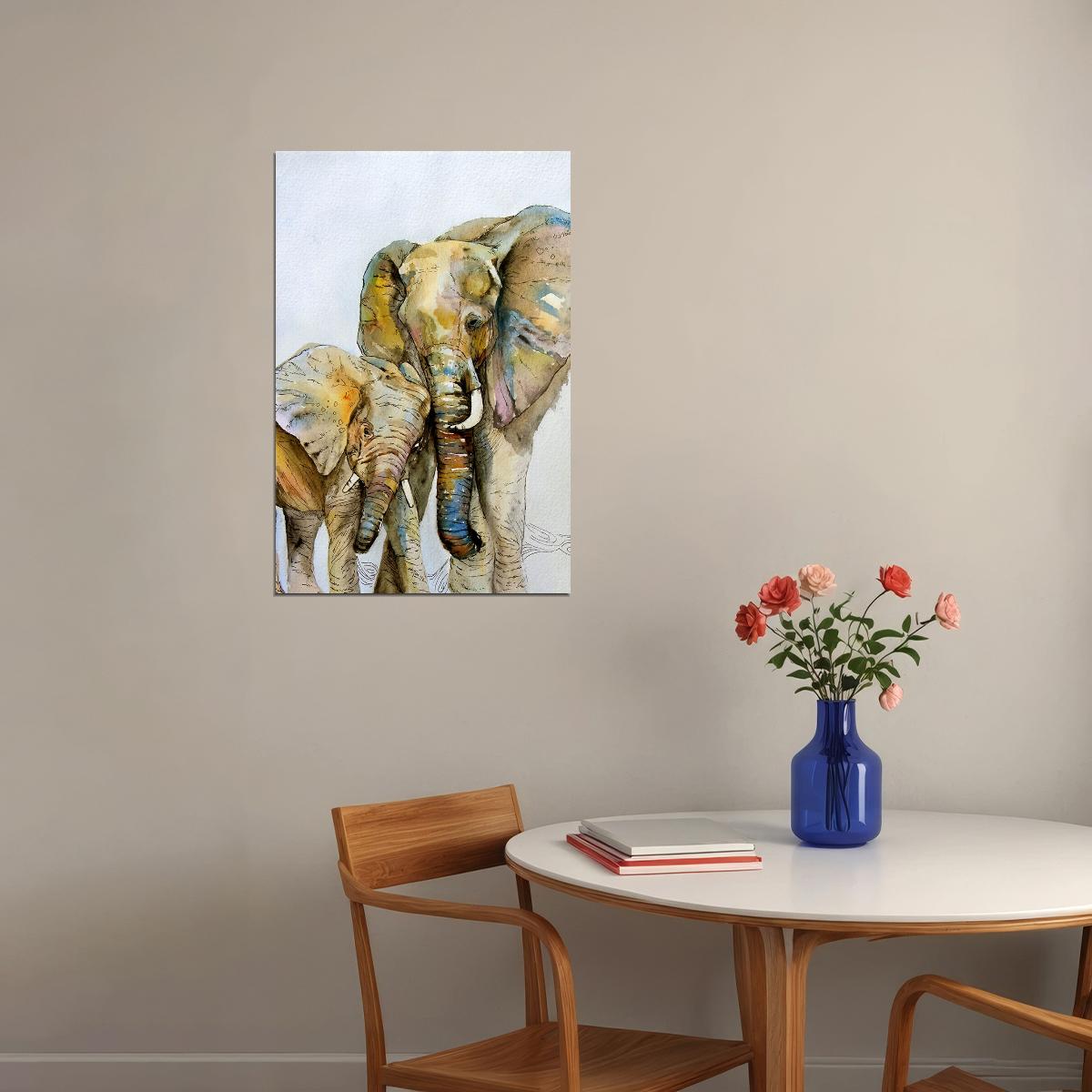 Mother Elephant And Baby Animal Illustration Poster Wall Art Print Home Wall Decor - xonomax