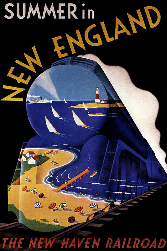 Summer In New England With Railroad Train Travel Poster Wall Art Print Home Wall Decor - xonomax