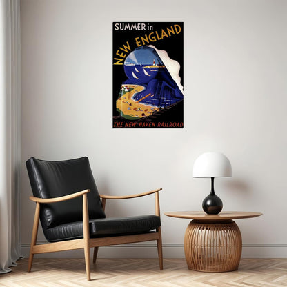 Summer In New England With Railroad Train Travel Poster Wall Art Print Home Wall Decor - xonomax