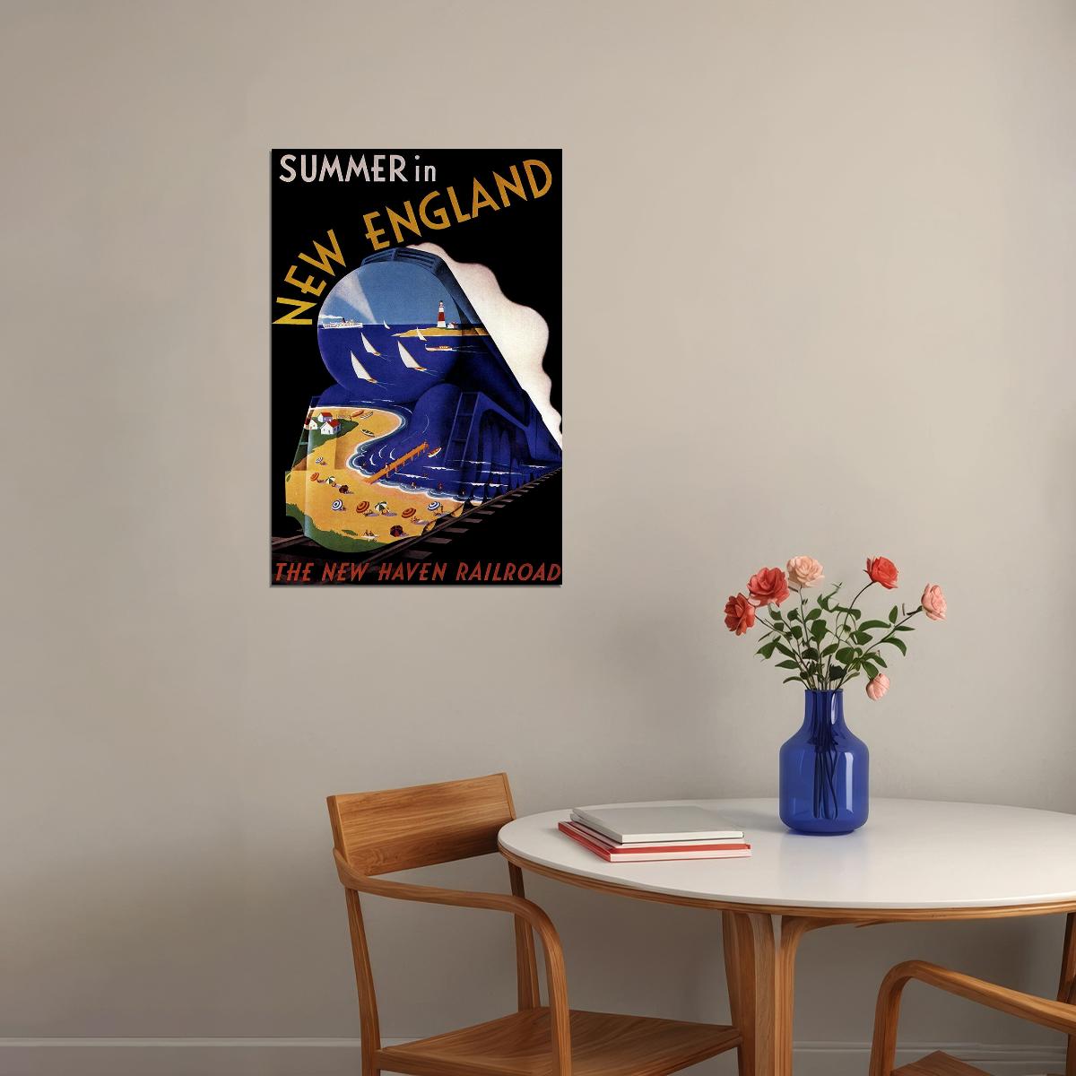 Summer In New England With Railroad Train Travel Poster Wall Art Print Home Wall Decor - xonomax